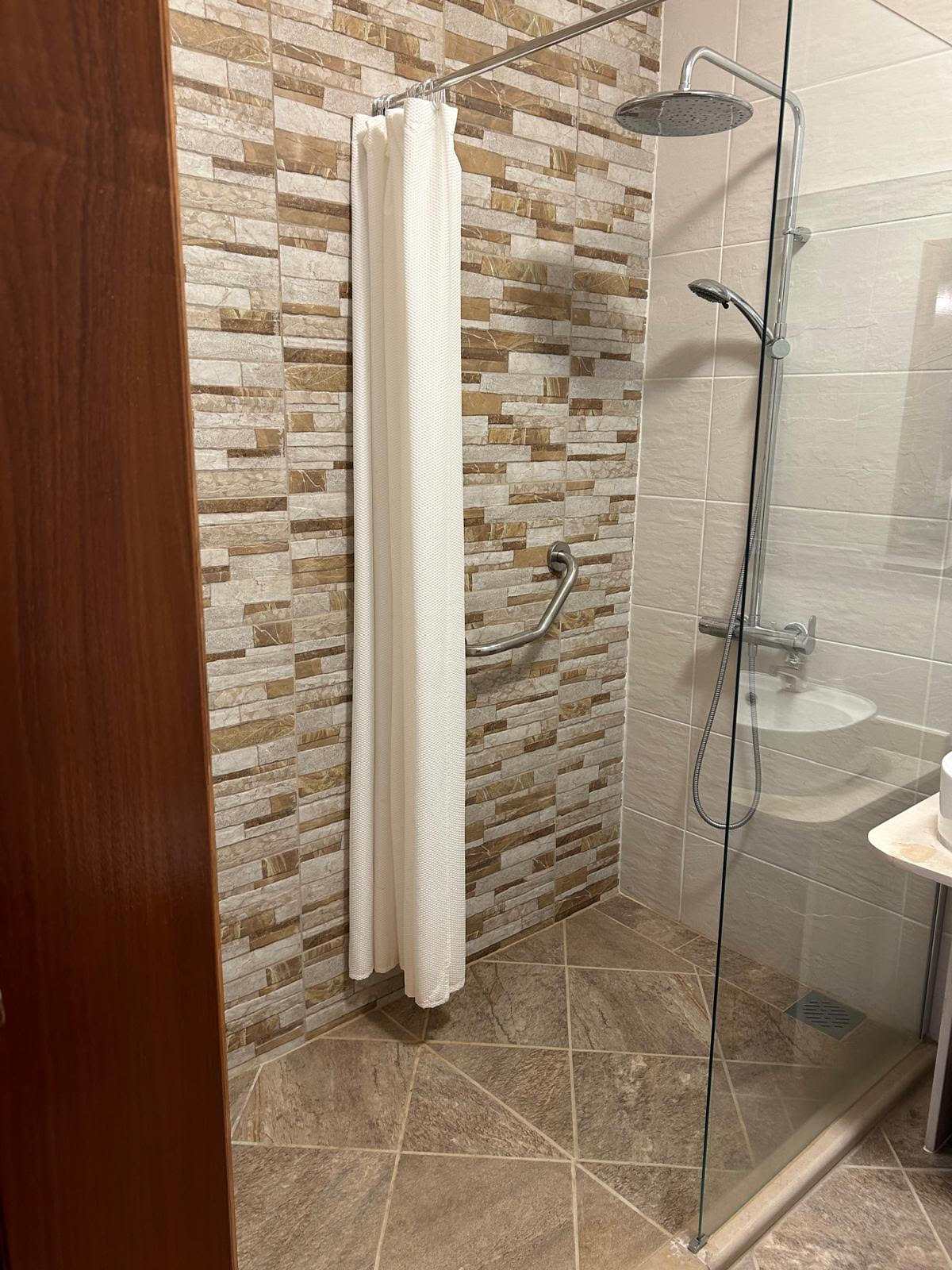 Hall bathroom walk-in shower — second view